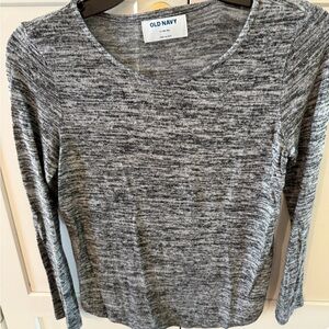 Old Navy Women's Marled Black and White Long Sleeve Tee